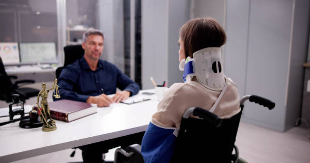 Attorney consulting with injured accident victim